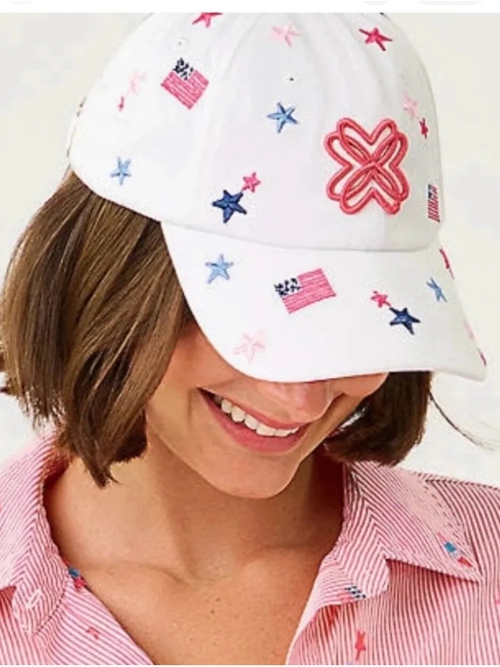 Lilly Pulitzer USA Hat 250th Celebration Embroidered Cap Resort White